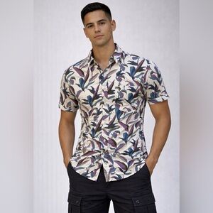 Stylish Leaf Print Casual Shirt